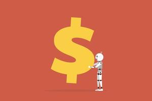 artificial intelligence collect dollar. Concept of Robot Make Savings, Collecting Money in Account, Open Bank Deposit. Finance Budget Economy vector