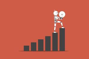 Artificial intelligence robot climbing growth bar graph vector