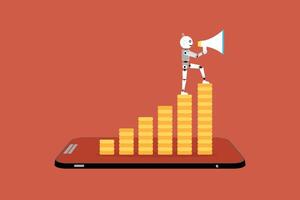 AI Chatbot holding megaphone on the money bar graph. vector