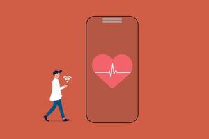 Doctor in medical uniform using phone for heart rate app vector