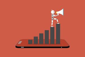 AI Chatbot holding megaphone on the money bar graph vector