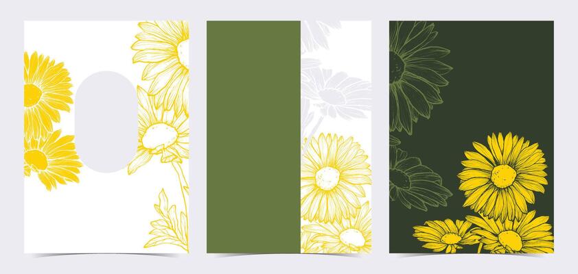 Colorful pastel beautiful wedding invitations. Modern and joyful A4 format design with highly detailed flowers for print and web. Hand drawn daisies illustrations