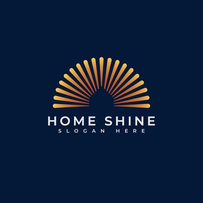 Abstract Sun Home Logo. Geometric Lines Half Sun Rays Shaped House
