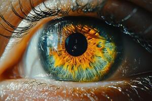Close-Up of a Colorful Human Iris Showcasing Intricate Details for Art and Science photo