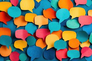 Vibrant Speech Bubble Cutout Collage Design Perfect for Creative Projects and Marketing photo