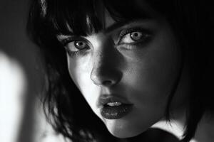 Dramatic Black and White Portrait Capturing the Essence of a Woman's Strength and Beauty photo