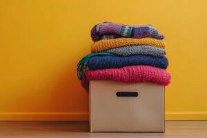 Donation Box Filled with Blankets and Clothes for Sharing with Those in Need photo