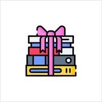 A stack of books with a bow on top vector