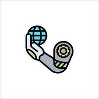A robot holding a globe icon vector