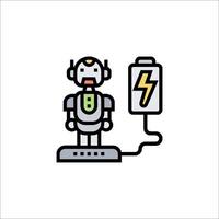 A robot with a battery and a lightning bolt vector