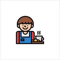 A man with a tray of food and a cup of coffee vector