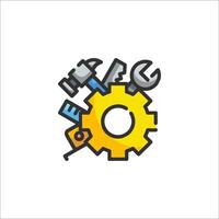 A yellow gearwheel with tools inside vector
