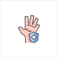Hand with shield icon with a cross on it vector