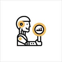 A robot holding a magnifying glass and looking at a clock vector