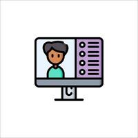 A person on a computer screen with a phone icon vector