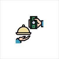 A hand is holding a money tray and a plate with a money vector