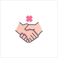 Two hands shaking hands with an x over it vector