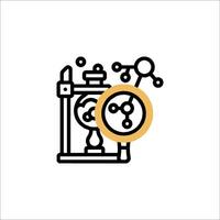A black and yellow icon of a clock with a magnifying glass vector