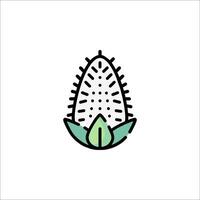A green and white fruit with leaves on it vector