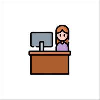 A woman at a desk with a computer icon vector