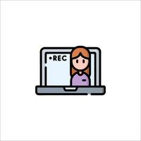 A woman is sitting in front of a laptop with the word rec vector
