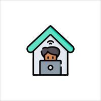 A man in a house with a laptop on the table vector