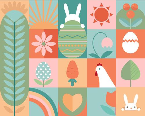Easter and spring background. Modern geometric abstract style. Easter design of poster, cover, or postcard.