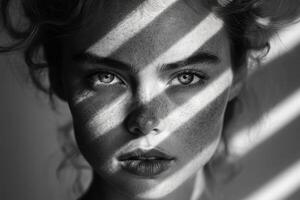 Dramatic Black and White Portrait of a Woman Capturing Emotions and Depth in Gigapixel Quality photo