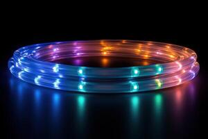 Vibrant Fiber Optic Cables Illuminating in a Dark Environment for High-Tech Visuals photo
