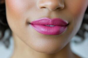 Close Up of Perfectly Applied Matte Lipstick Ideal for Beauty and Fashion Promotions photo