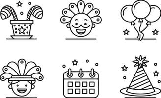 A collection of April Fool's Day line art icon and illustration. Editable stroke linear and April fool outline isolated on a white background. vector
