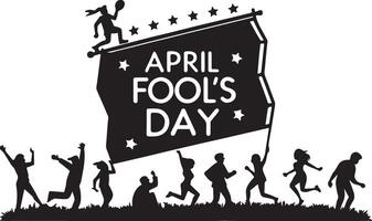April fool's day silhouette banner and illustration design using solid black color on a white background. vector