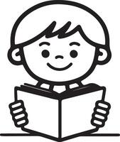 A happy child reading book line art icon. vector