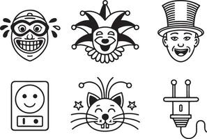 A set of April fool's day editable stroke line art icons and outline illustration. Funny linear isolated on a white background. vector