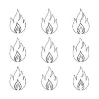 Continuous Single Line Bonfire Outline Illustration Set Minimalist Fire Sketch vector