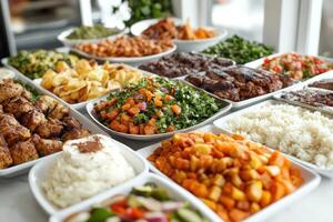 Table Featuring a Colorful Array of Global Cuisines for Culinary Exploration and Inspiration photo