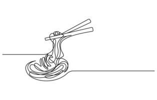 noodles in one continuous line art vector