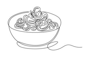 Fork with a plate of noodles line art vector