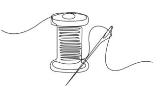 Single one line drawing Needle spool of thread button vector