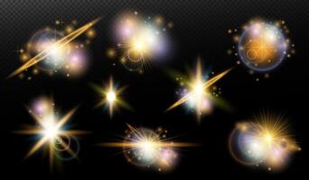 set of glowing stars. and light effects on a black background vector