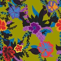 a colorful floral pattern with flowers and leaves vector