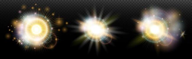 three different types of glowing light effects vector