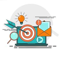 A laptop with an arrow and a target on it vector