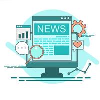 News on computer screen with magnifying glass and other icons vector