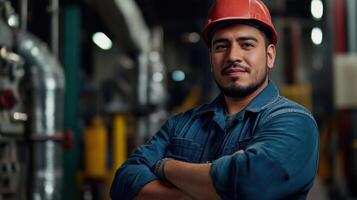 Candid Portrait of Hispanic Male Factory Worker for Employment and Diversity Themes photo