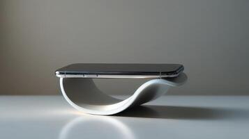 Minimalist Silver Smartphone Holder on a Soft Surface A Perfect Blend of Design and Functionality for Stylish Workspaces photo