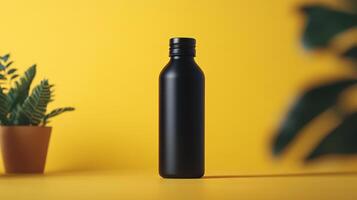 Sleek Minimalist Black Stainless Steel Water Bottle with Ergonomic Design for Active Lifestyles and Travel Use photo