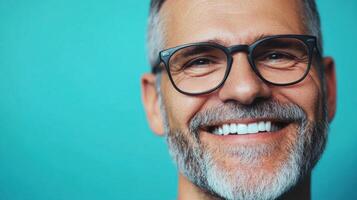 Close-Up Portrait of a Smiling Mature Man for Editorial and Advertising Use photo