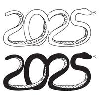 Serpentine year, creative silhouettes of snakes form the numeral year 2025 vector