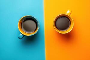 Vibrant Blue and Yellow Shapes on an Energetic Orange Background for Creative Projects photo